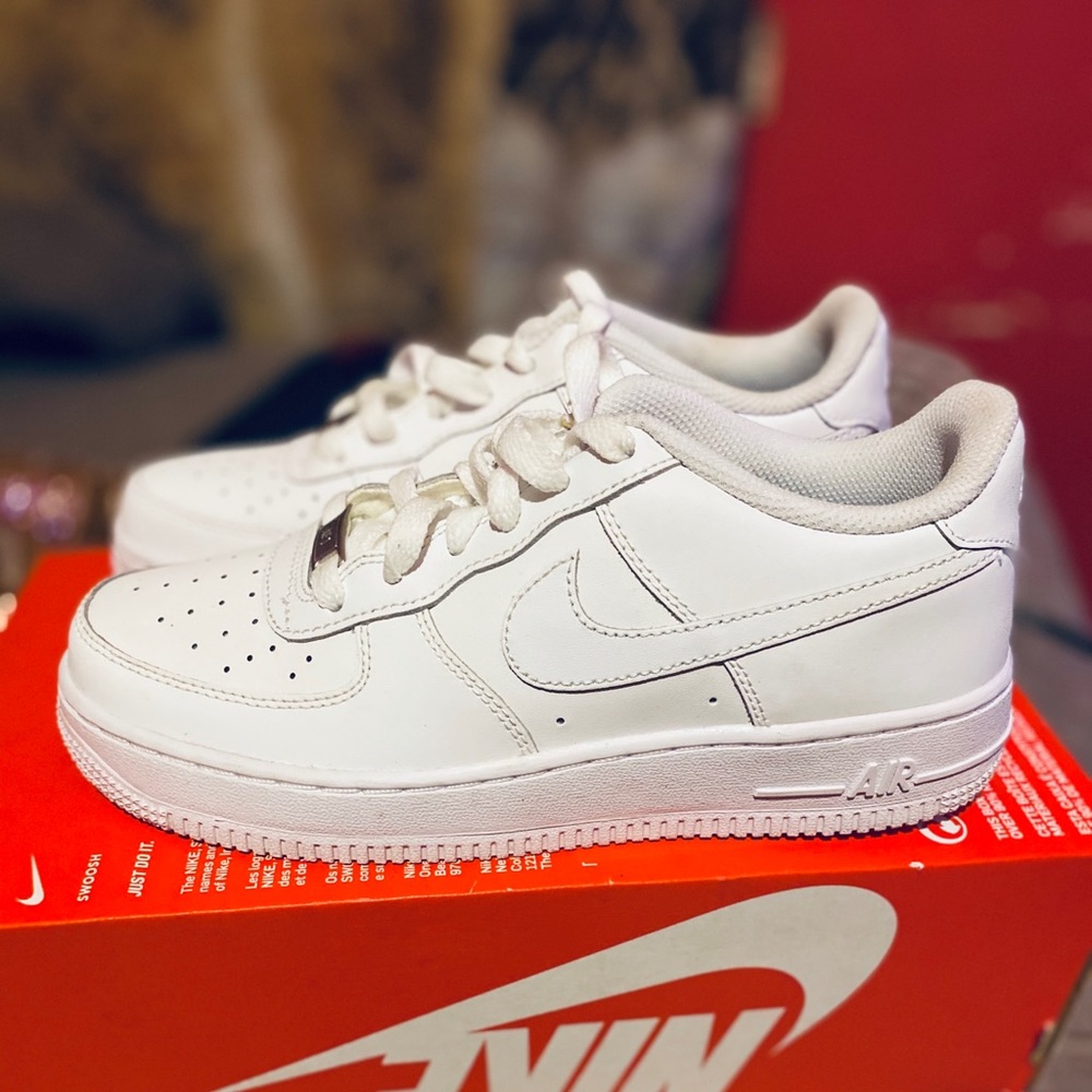 All white nike Air Force one’s, 5.5 in boys size